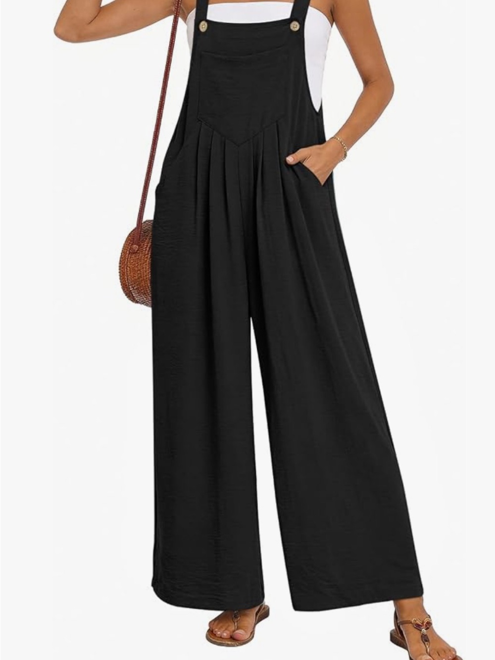 Baggy Black Wide-Leg Bib Overalls Jumpsuit